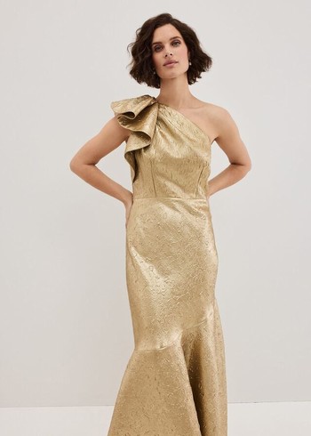 Phase Eight Deniz One Shoulder Jacquard Dress Gold Canada | MGOWCN-351